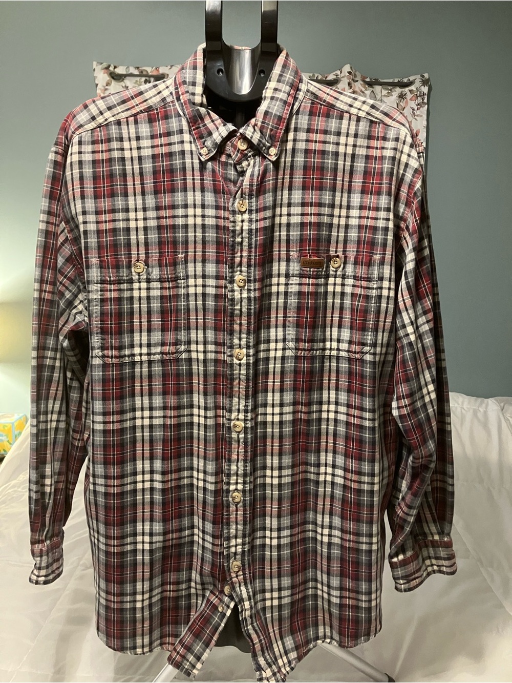 Carhartt Plaid Button Front Flannel Shirt Men’s XL Red Gray Cotton